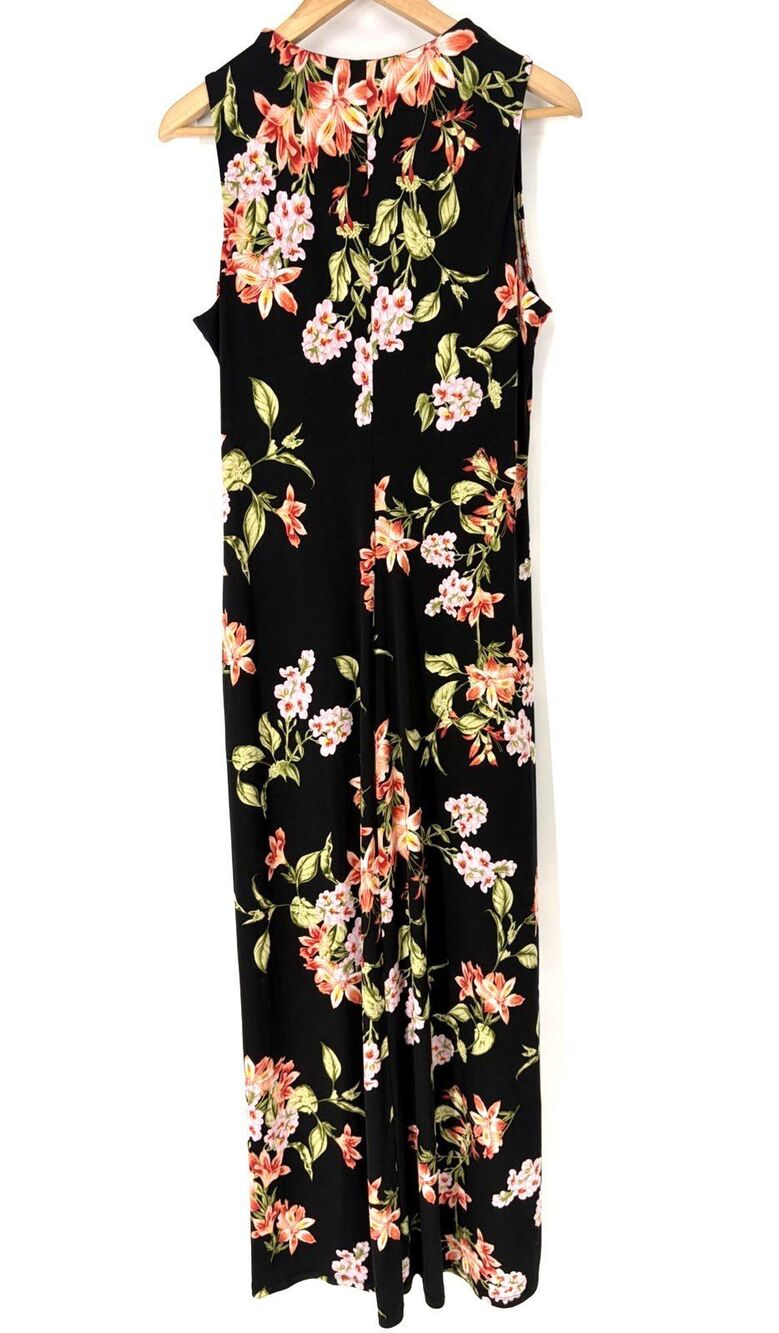 Tommy Bahama Dress Large Womens Black Tropical Floral Twist Front Maxi Resort - Picture 6 of 9
